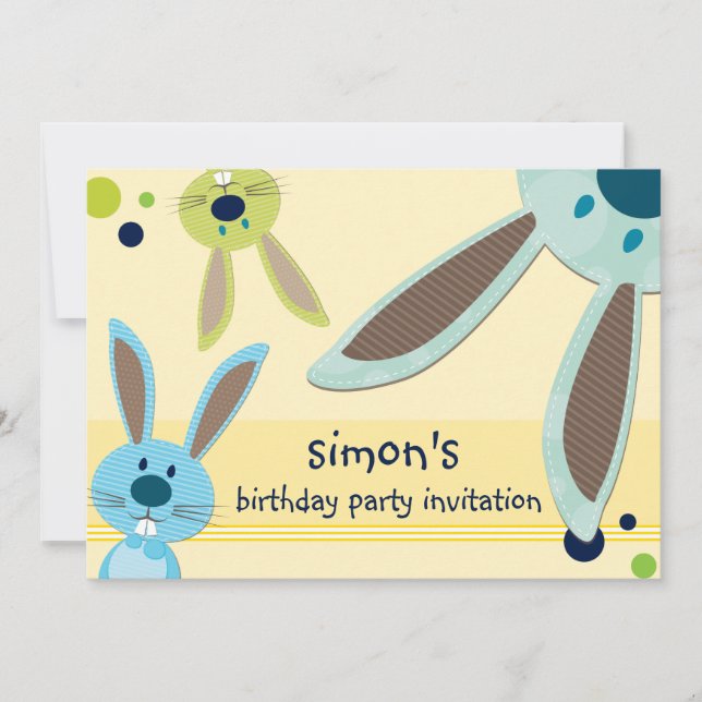 KIDS BIRTHDAY PARTY INVITE cute bunny's peeking (Front)