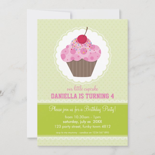 KIDS BIRTHDAY PARTY INVITE cute cupcake design (Front)