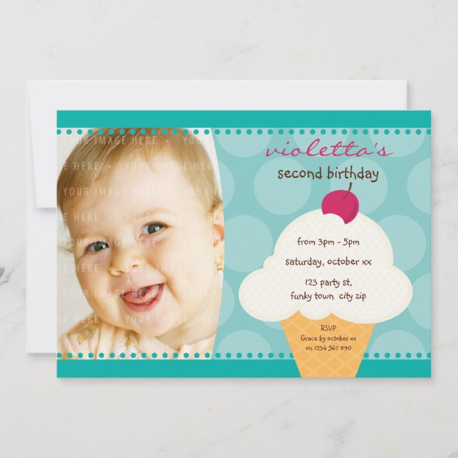 KIDS BIRTHDAY PARTY INVITE cute icecream cone (Front)