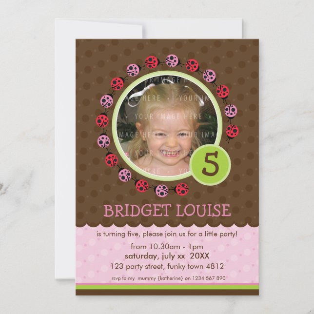 KIDS BIRTHDAY PARTY INVITE cute ladybird bug (Front)