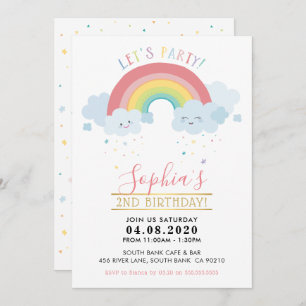 KIDS BIRTHDAY PARTY INVITE pastel rainbow clouds