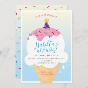KIDS BIRTHDAY PARTY INVITE retro ice-cream cone