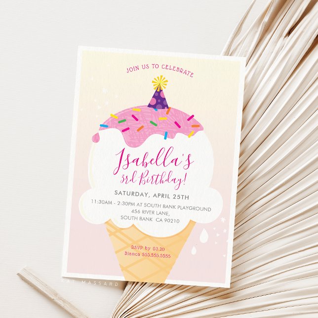 KIDS BIRTHDAY PARTY INVITE retro ice-cream cone (Creator Uploaded)