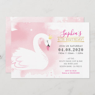 KIDS BIRTHDAY PARTY INVITE swan princess gold pink