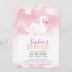 KIDS BIRTHDAY PARTY INVITE swan princess gold pink