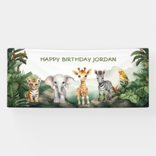Kids Birthday Party Jungle Safari Animals for Boy Banner