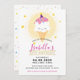 KIDS BIRTHDAY PARTY  kawaii ice cream cone yellow Invitation