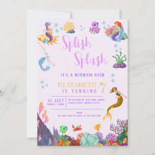 Kids Birthday Party Mermaid Theme Colourful Invitation