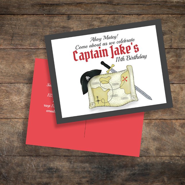 Kids Birthday Party Pirate Invitation Postcard (Cute Pirate Birthday Party Custom Invitations.)