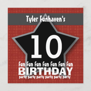 Kids Birthday Party Red Black Silver STAR W204 Invitation