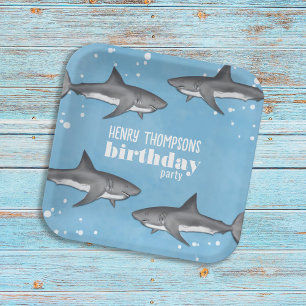 Kids Birthday Party Sharks Custom Paper Plate