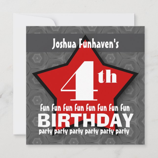 Kids Birthday Party Silver and Red STAR W202 Invitation (Front)