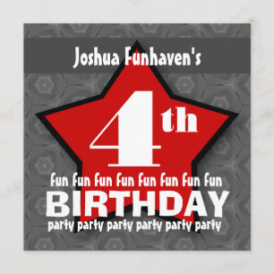 Kids Birthday Party Silver and Red STAR W202 Invitation