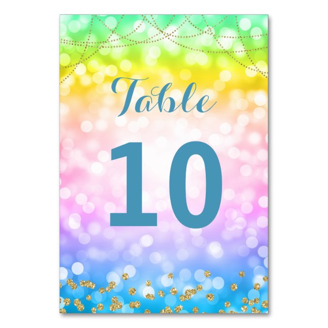 Kids Birthday Party Table Number Unicorn Rainbow (Front)