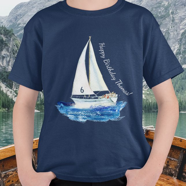 Kids Birthday Personalised Ocean Sailboat T-Shirt (Creator Uploaded)