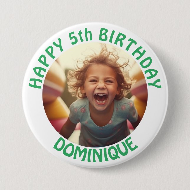 Kids Birthday Photo Button With Name And Age (Front)