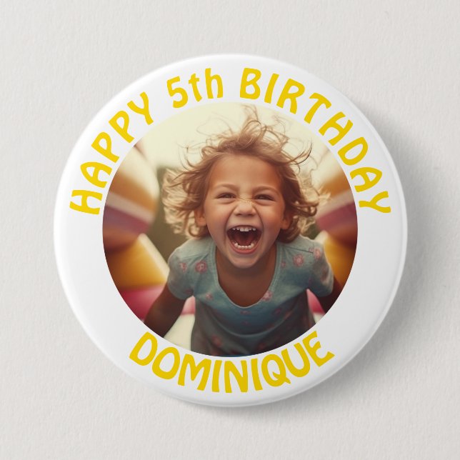 Kids Birthday Photo Button With Name And Age (Front)