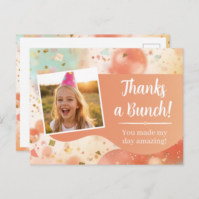 Kids Birthday Photo Thanks a Bunch Pastel Confetti Postcard (Front/Back)