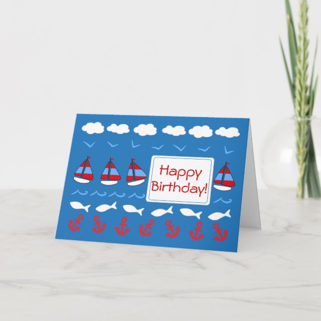 Kids Birthday Red White Blue Patriotic Sailing Card (Front)