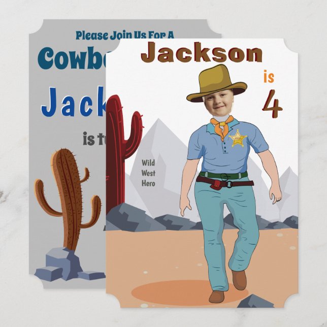 Kids Birthday Sheriff Add Face Invitation (Front/Back)