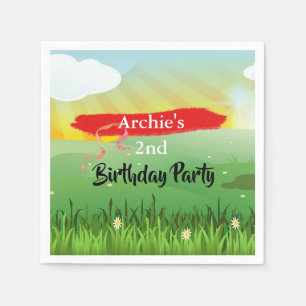 Kids Birthday Sun Fun Rustic Festival Napkin