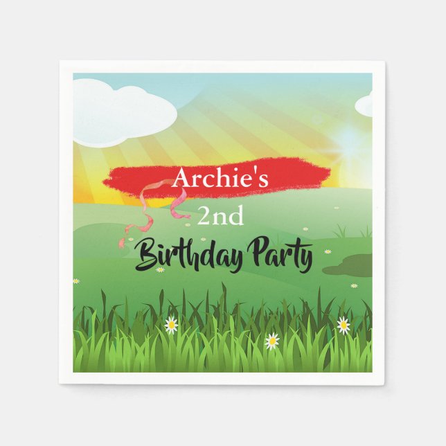 Kids Birthday Sun Fun Rustic Festival Napkin (Front)