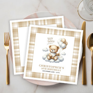 Kids Birthday Teddy Bear Gold Balloon Table Napkin