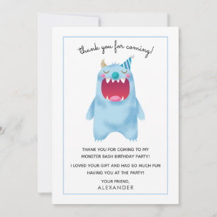 Kids Birthday Thank You Card Blue Monster