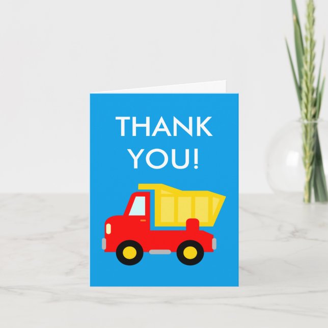 Kids birthday thank you card with toy dump truck (Front)