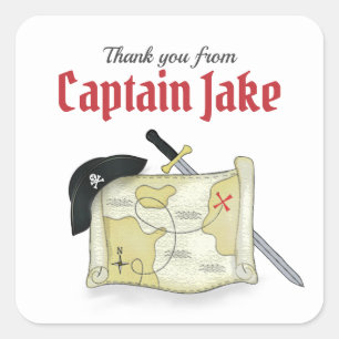 Kid's Birthday Thank You Cute Colourful Pirate  Square Sticker
