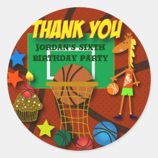 Kids Birthday Thank You Stickers: Basketball Classic Round Sticker