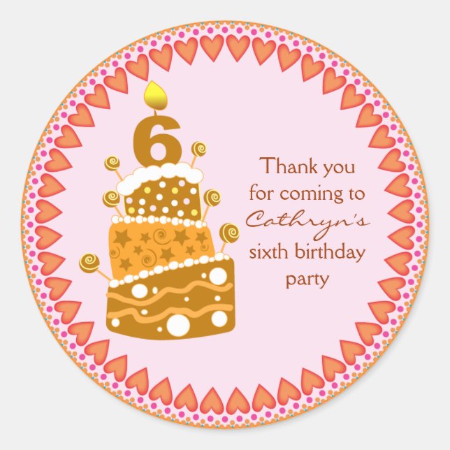kids Birthday Thank You Stickers: Birthday Cake Classic Round Sticker (Front)
