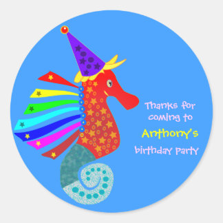 Kids birthday Thank You Stickers: Seahorse Classic Round Sticker