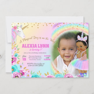 Kids Birthday Unicorn Magical Day Baby with Photo Invitation