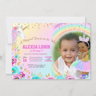 Kids Birthday Unicorn Magical Day Baby with Photo Invitation