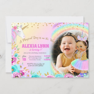 Kids Birthday Unicorn Magical Day Baby with Photo  Invitation