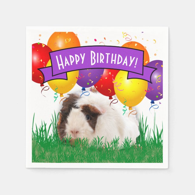 Kids Birthday White Guinea Pig Party Balloons Napkin (Front)