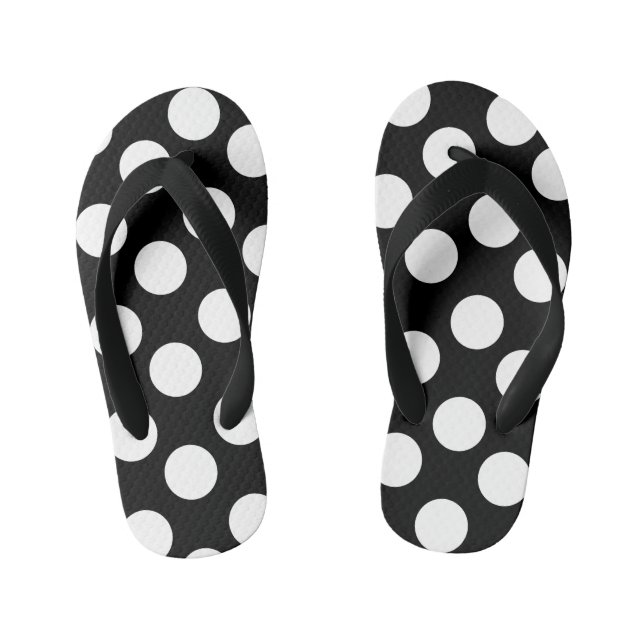 Kids Black and White Polka Dot Flip Flops (Footbed)