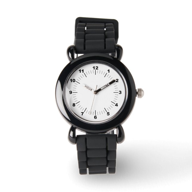 Kids Black Silicone Strap- Custom (add image/text) Watch (Front)