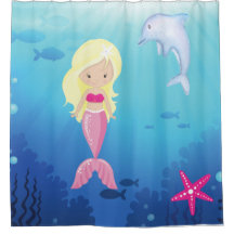 Kids Blonde Mermaid Under The Sea Shower Curtain