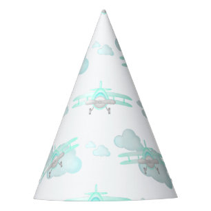 Kids Blue Airplane Flying Aviation Birthday Party Hat