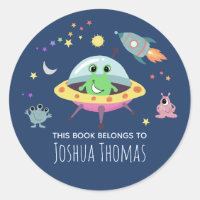 Kids Blue Alien Monster Space Boys Bookplate