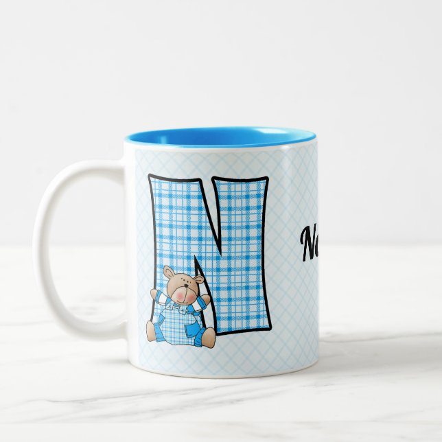 Kid's Blue Bear Monogram "N" Mug (Left)