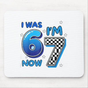 Kids blue checkered i was 6 i'm 7 funny 67 birthda mouse pad