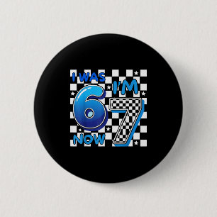 Kids Blue Checkered I Was 6 Now I&# ; m 7 Funny 67 Cm Round Badge