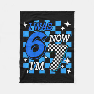 Kids Blue Checkered I Was 6 Now I'm 7 Birthday Boy Fleece Blanket
