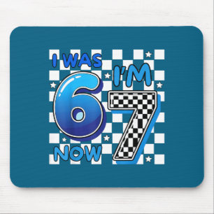 Kids Blue Chequered I Was 6 Now I&# ; m 7 Funny 67 Mouse Pad