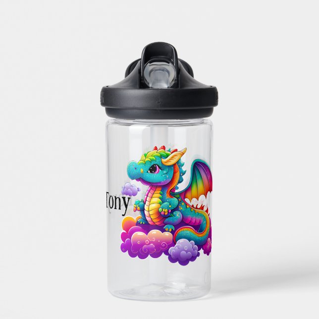 Kids Blue Dragon Personalise Water Bottle (Front)