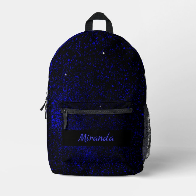 Kids Blue Galaxy Space night Name Printed Backpack (Front)