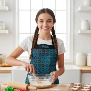 Kids' Blue Geometric Pattern Custom Name Apron